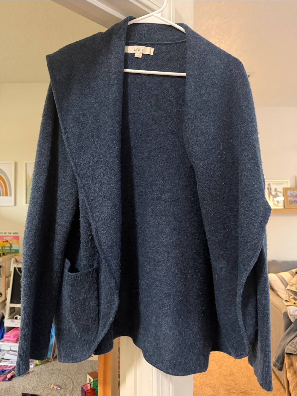 LOFT Open-Front Cardigan in Dark Navy Heather